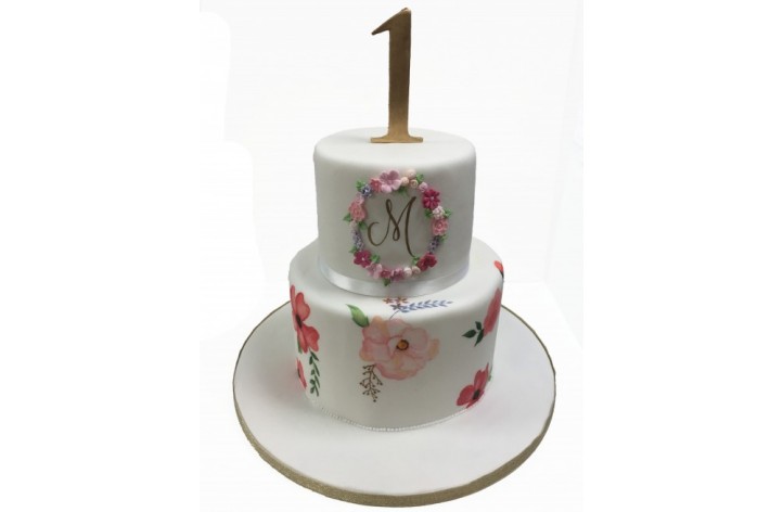 Tiered Painted Flowers Cake